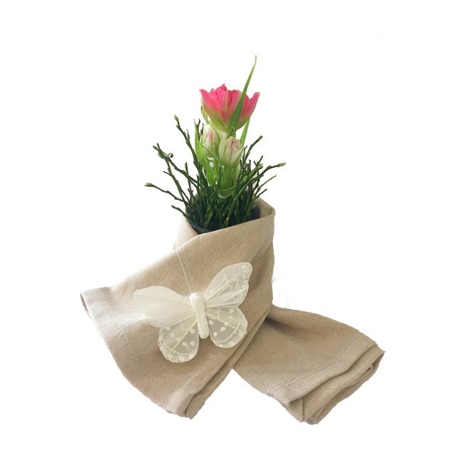 Serviette Stoff Beige mit Vase und Schmetterling