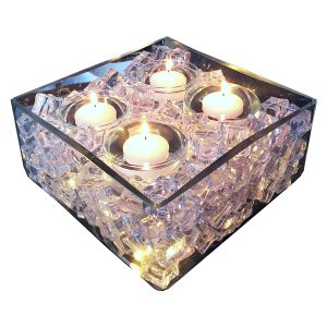 Glascube mit Kunsteis und Schwimmkerzen B25 cm