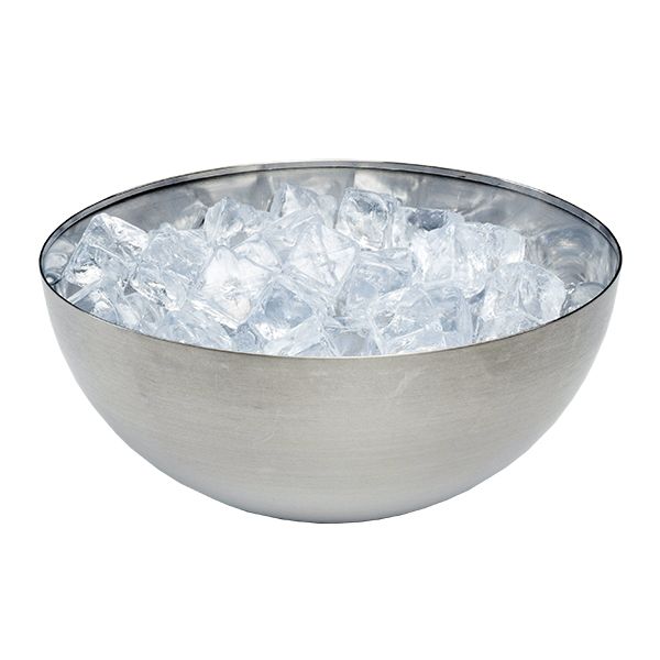 Edelstahlschale mit Kunsteiswürfeln und Licht D25 cm